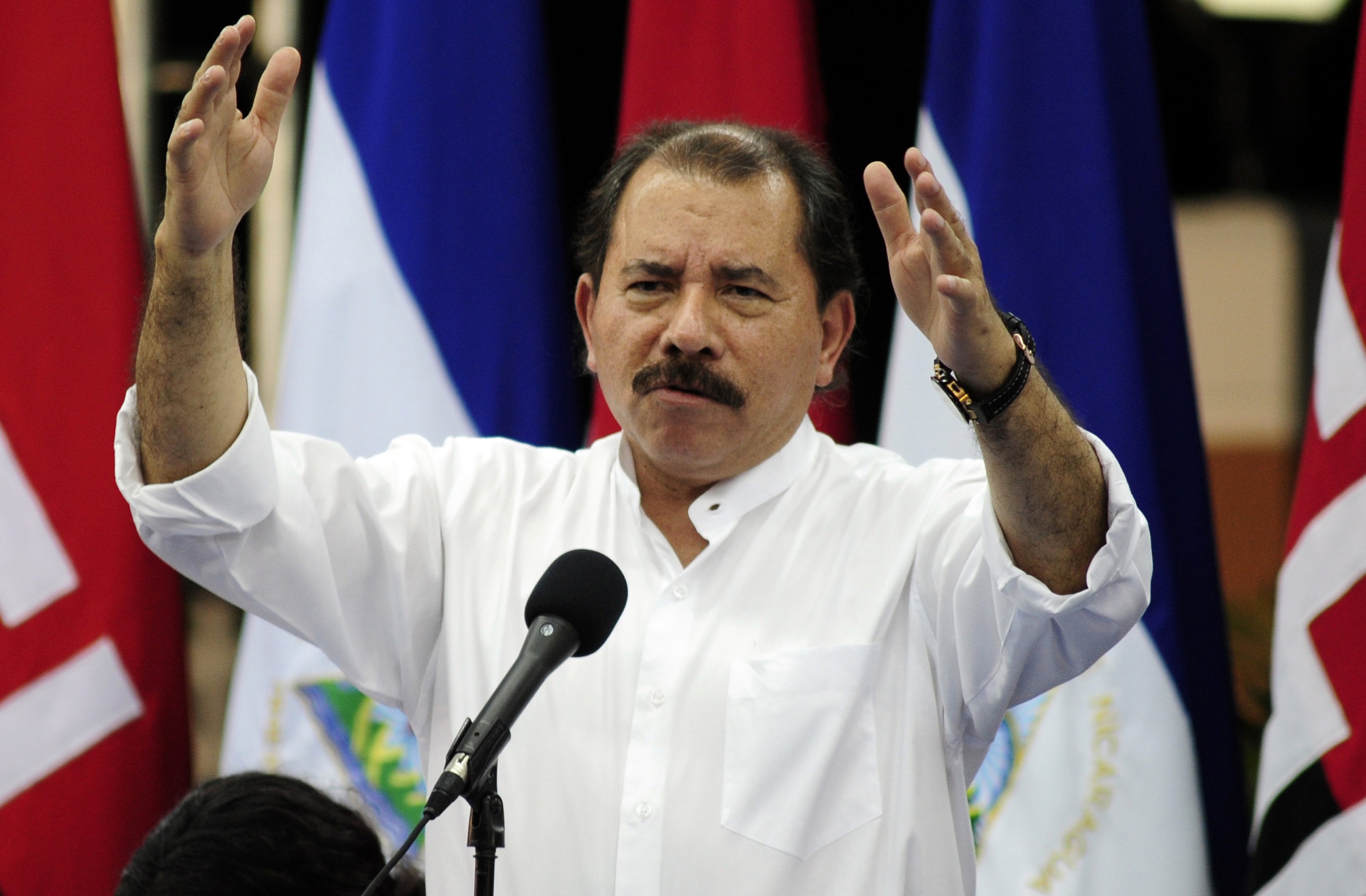 Nicaragua's President Daniel Ortega addresses the audience in Managua